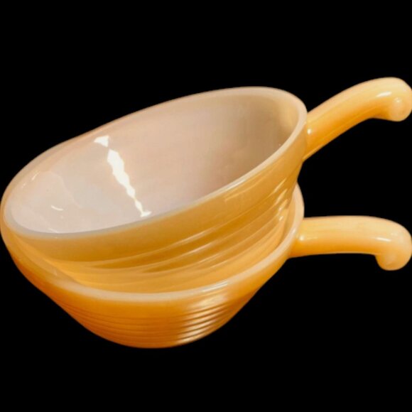 VTG Fire King Peach Luster Beehive Handle Soup Bowls Set of 2 Anchor Hocking USA - Picture 8 of 9